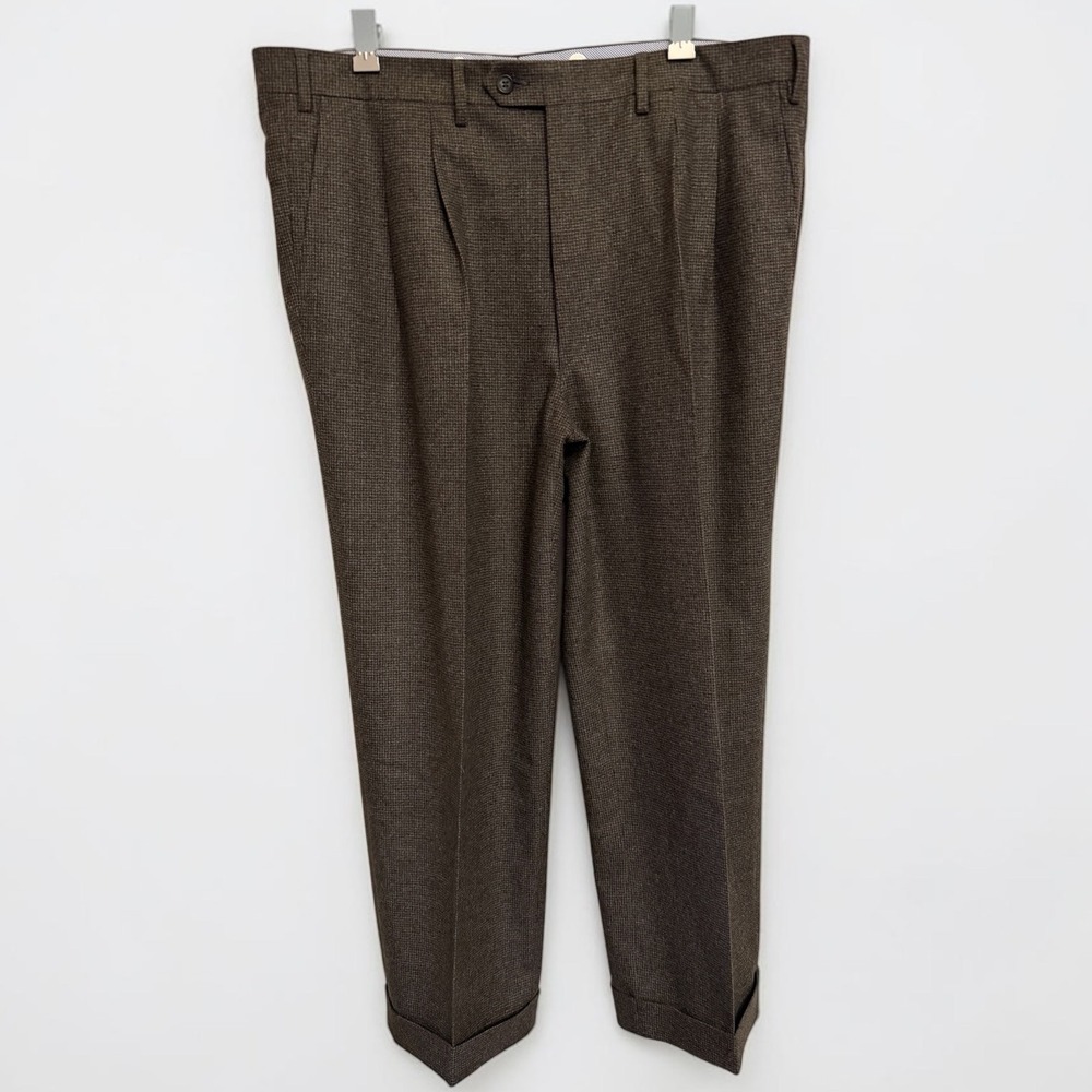 Luciano Barbera 100% Wool Pleated Cuffed Dress Pants Italy 56 39x27 Suspender
